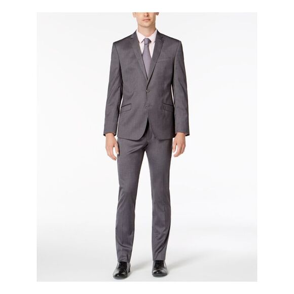 REACTION KENNETH COLE Mens Gray Tapered Skinny Fit Suit...